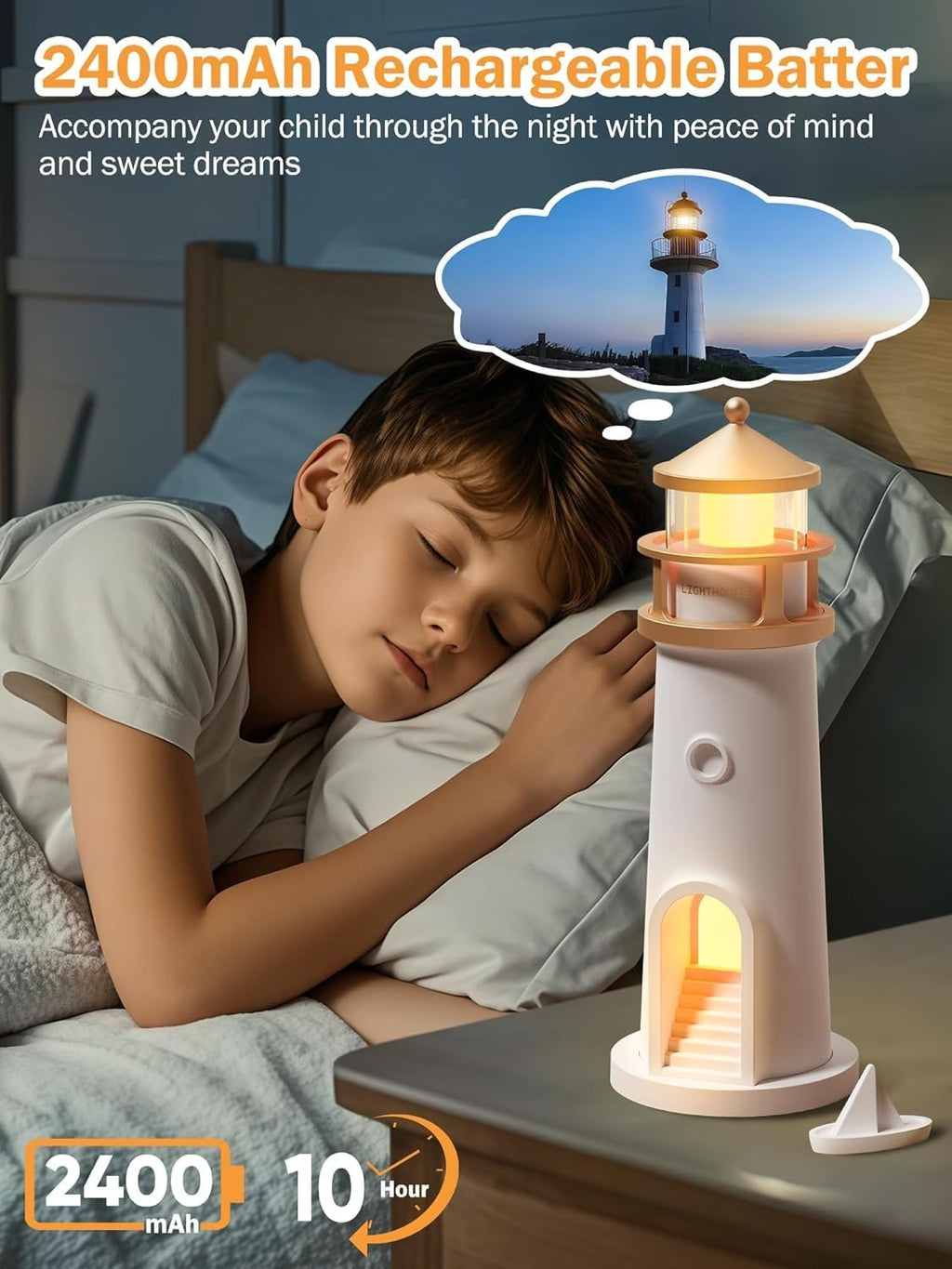 Desidiya Lighthouse Lamp Galaxy Moon Projector Lamp Night Light LED Light with Remote, 4 Brightness Levels, Timer, USB Rechargeable Tabletop Light for Kids Bedroom & Aesthetic Room Decor