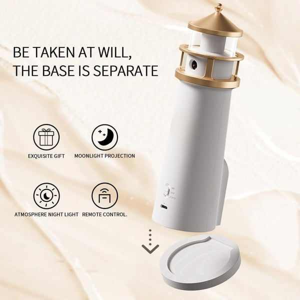 Desidiya Lighthouse Lamp Galaxy Moon Projector Lamp Night Light LED Light with Remote, 4 Brightness Levels, Timer, USB Rechargeable Tabletop Light for Kids Bedroom & Aesthetic Room Decor
