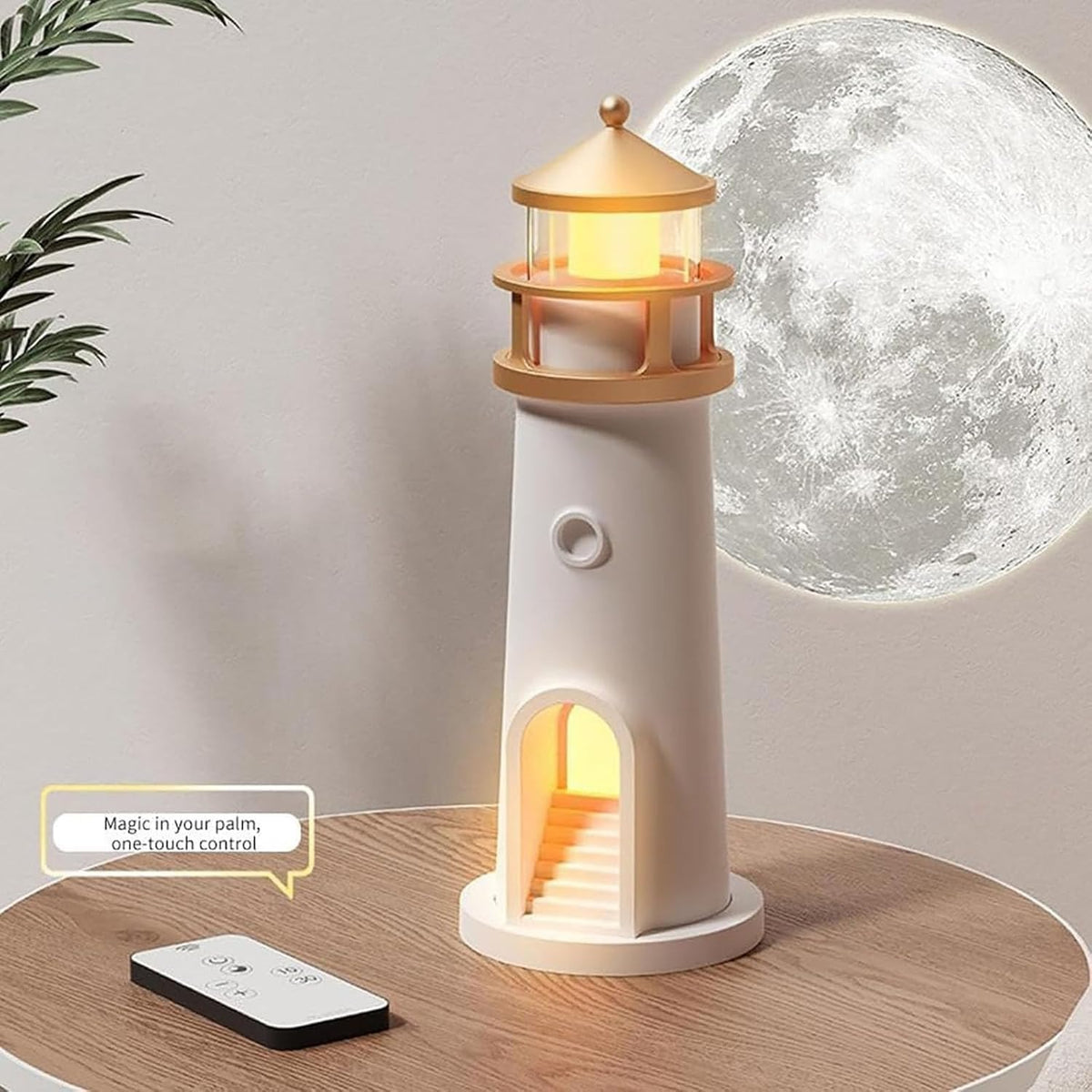 Desidiya Lighthouse Lamp Galaxy Moon Projector Lamp Night Light LED Light with Remote, 4 Brightness Levels, Timer, USB Rechargeable Tabletop Light for Kids Bedroom & Aesthetic Room Decor