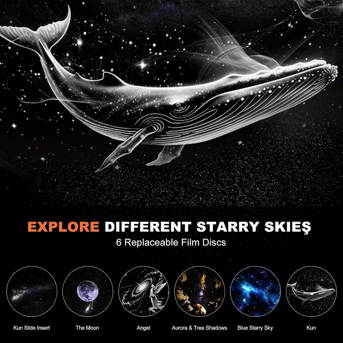 2-in-1 Galaxy Projector Night Light,USB Star Projector for Bedroom with Sliding Projection Films,Mini LED Night Light Projector Wall Lamp with Adjustable Brightness,360° Starry Sky Ceiling Decor Gift