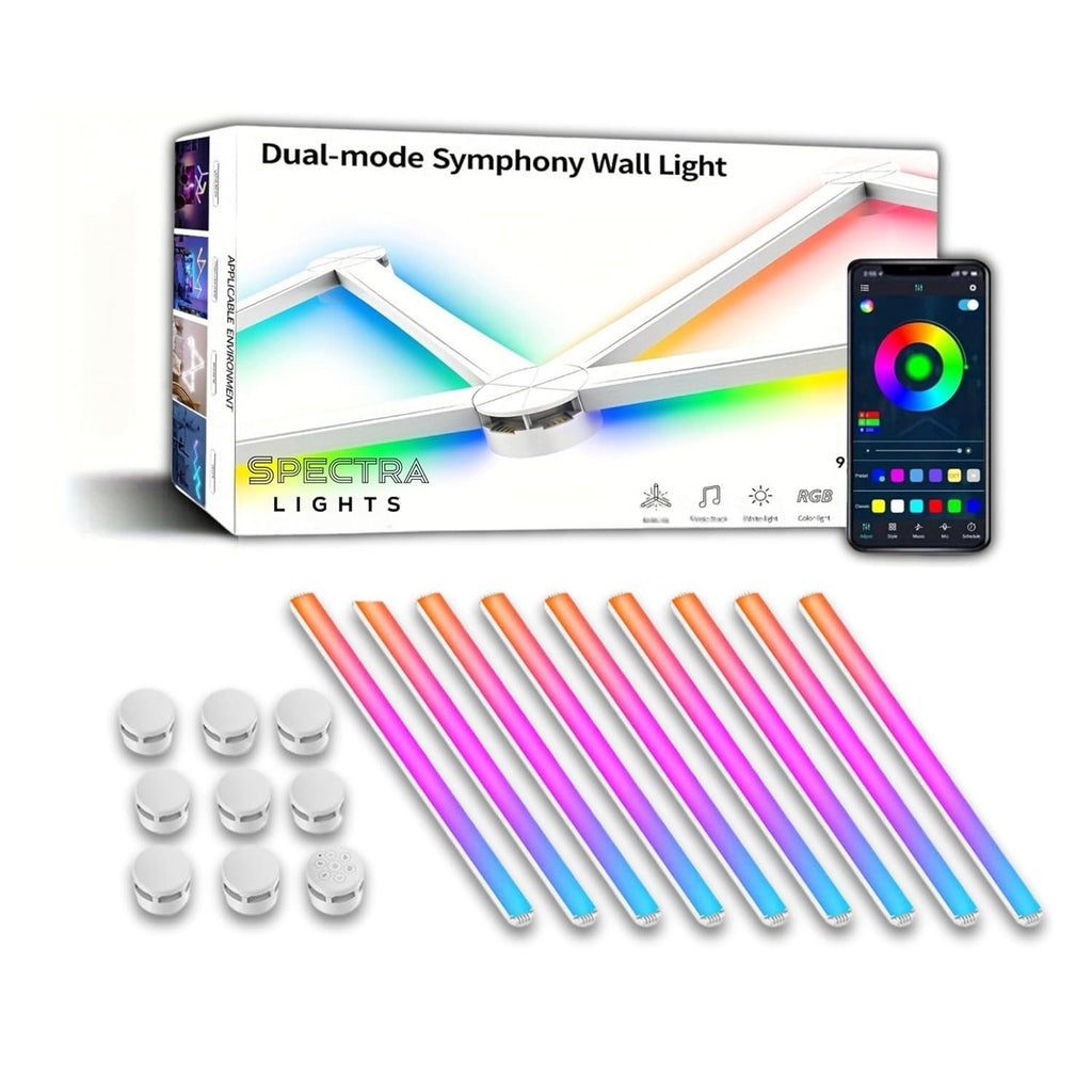 Smart, Customisable LED Line Wall Panels with RGBIC Lights, Remote, WiFi & App Control (Pack of 9)