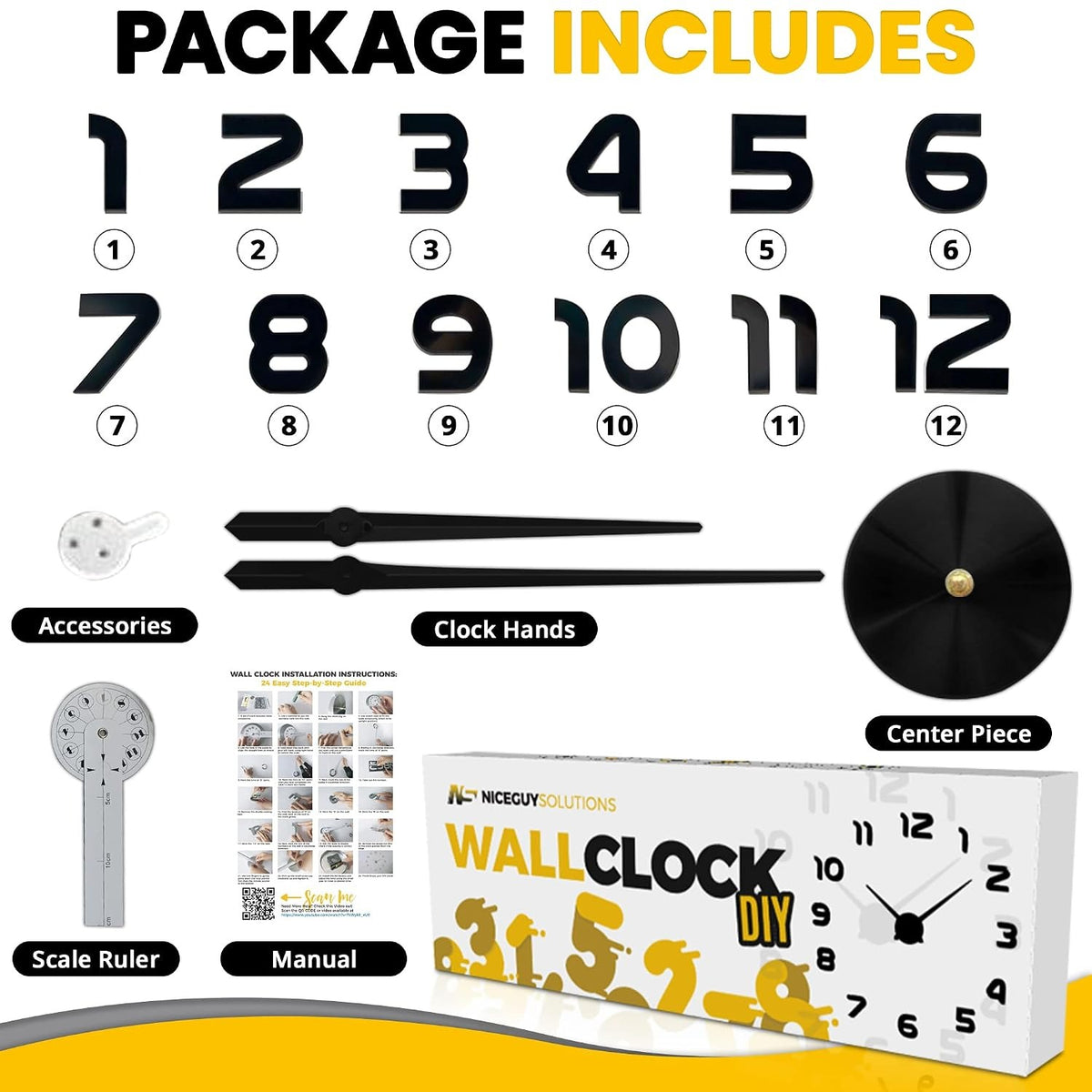 Acrylic DIY Wall Clock - Frameless 3D-Style Analog Timekeeper for Home, Living Room, Office - Battery-Powered Modern House Decoration - Silent Clock Decor with Number Sticker Decals