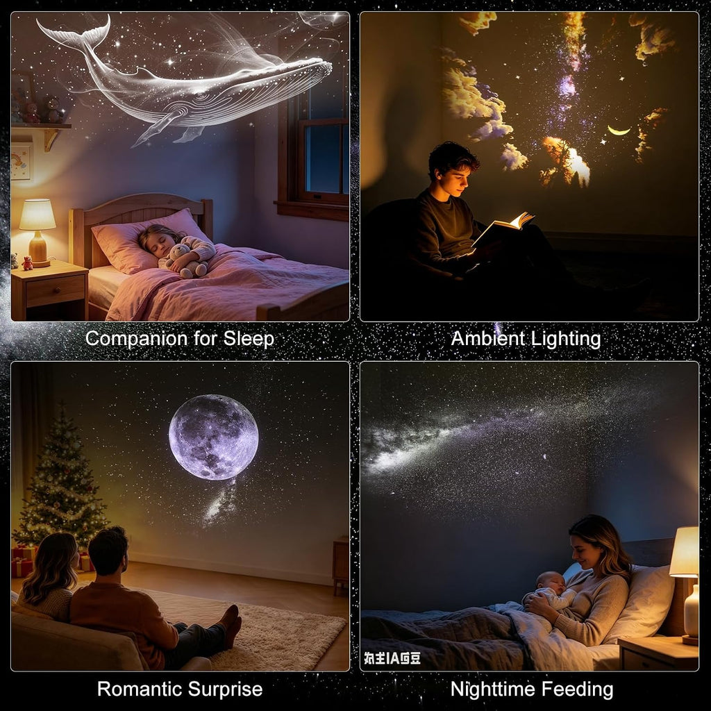 2-in-1 Galaxy Projector Night Light,USB Star Projector for Bedroom with Sliding Projection Films,Mini LED Night Light Projector Wall Lamp with Adjustable Brightness,360° Starry Sky Ceiling Decor Gift