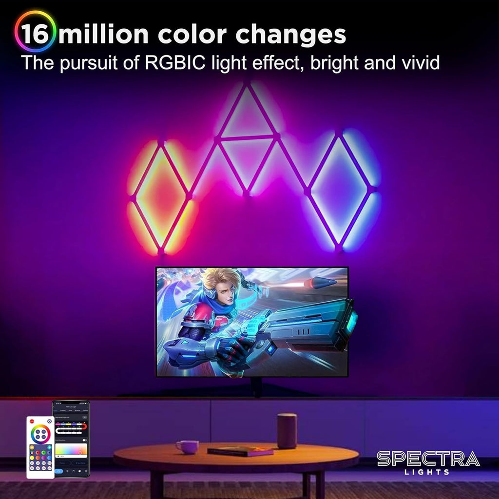 Smart, Customisable LED Line Wall Panels with RGBIC Lights, Remote, WiFi & App Control (Pack of 9)