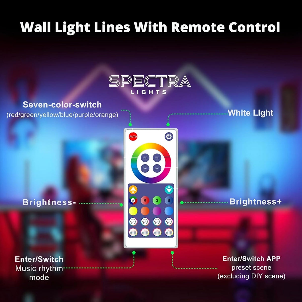 Smart, Customisable LED Line Wall Panels with RGBIC Lights, Remote, WiFi & App Control (Pack of 9)