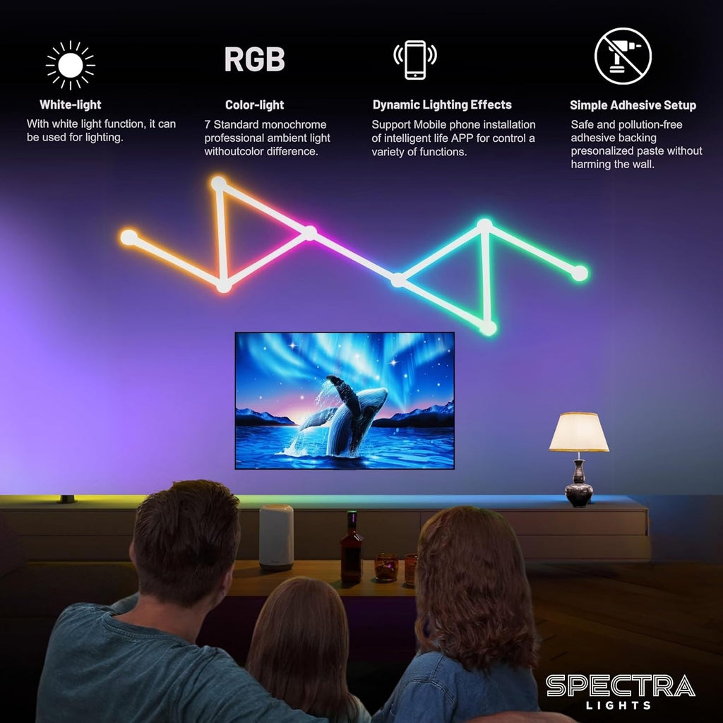 Smart, Customisable LED Line Wall Panels with RGBIC Lights, Remote, WiFi & App Control (Pack of 9)