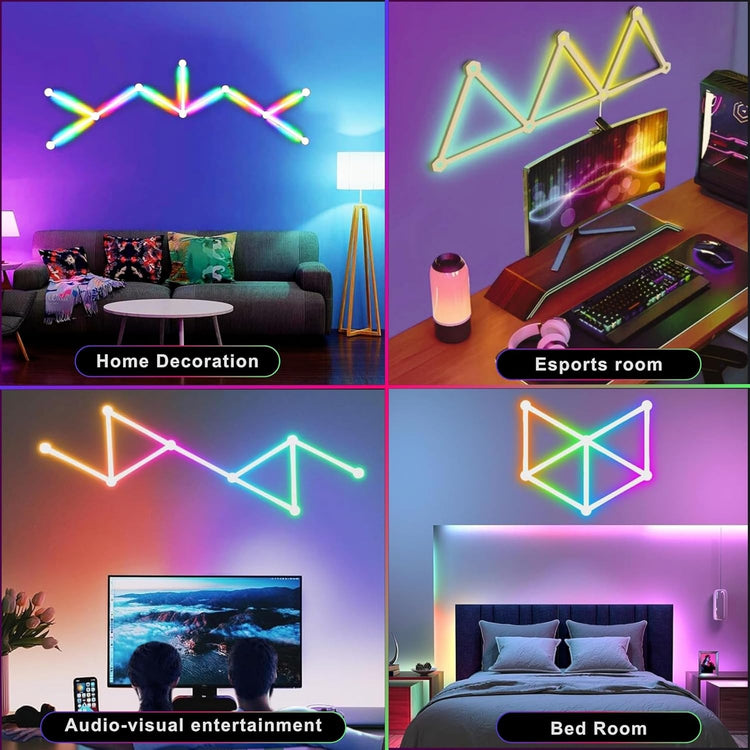 Smart, Customisable LED Line Wall Panels with RGBIC Lights, Remote, WiFi & App Control (Pack of 9)
