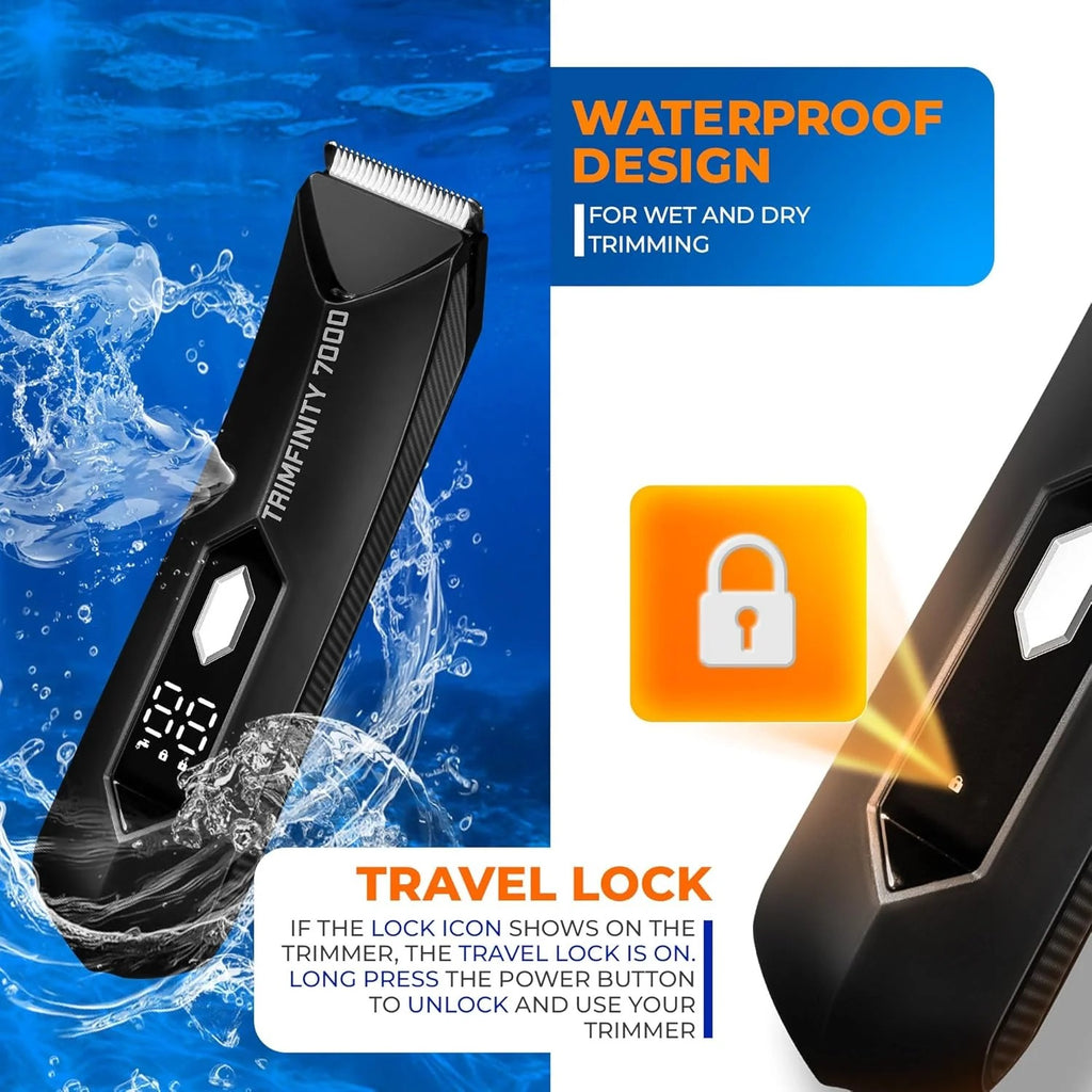 Trimmer for Men- Safest Body & Private Part Trimmer - Pubic Hair Groomer, Underarm - Waterproof, Ceramic Blades, Rechargeable with Wireless Fast Charging,Black